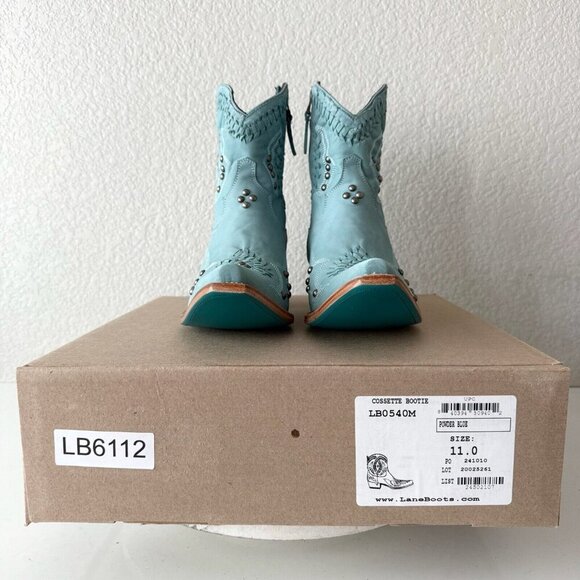 Lane COSSETTE Womens Cowboy Booties 11 Blue Leather Cowgirl Western Short Boots - Picture 12 of 13